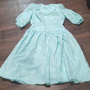 Vintage Argenti 10 fit flare puff sleeve blue silly dress
